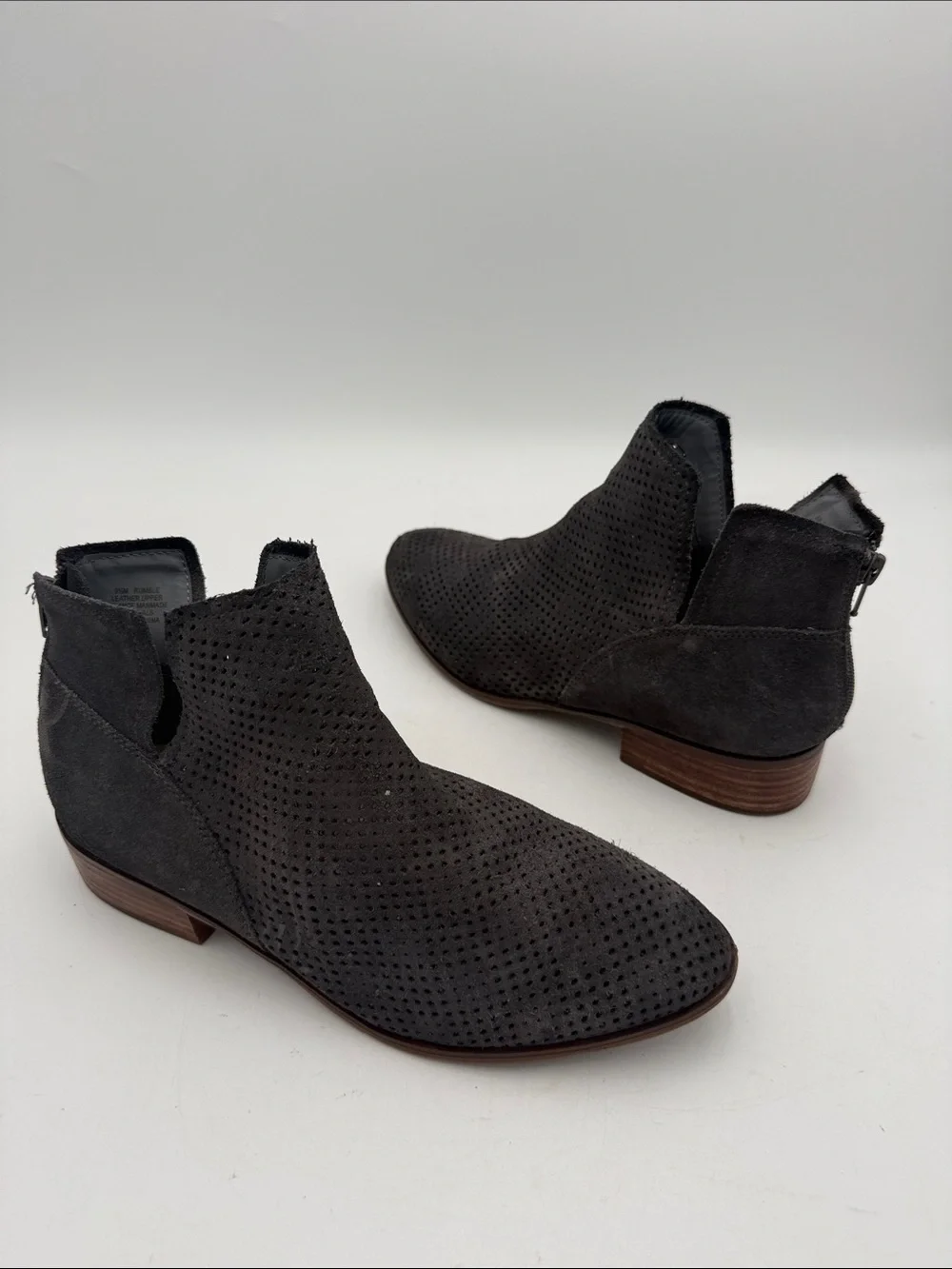 Crown vintage Charcoal Perforated Suede Ankle Boots women 9.5M fall winter Y2K